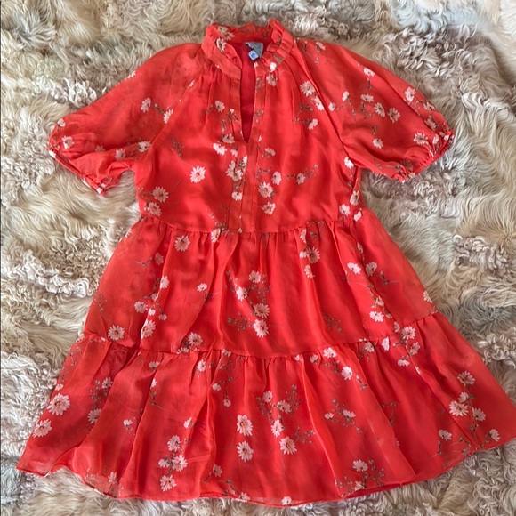 CeCe Dresses & Skirts - CeCe Orange Ruffled Tiered Sundress with Puff Sleeves